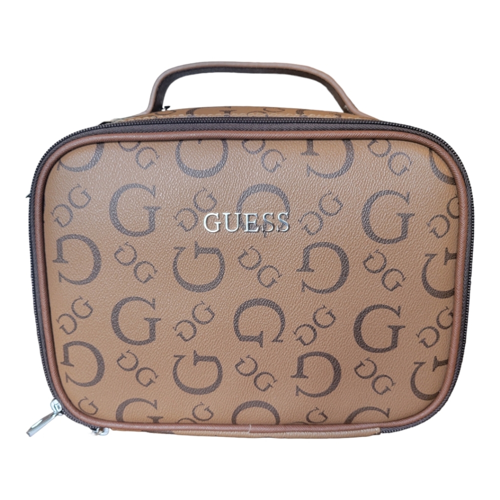 GUESS ELISA brown Logo Large Travel Case Cosmetic Make-up (NWT)